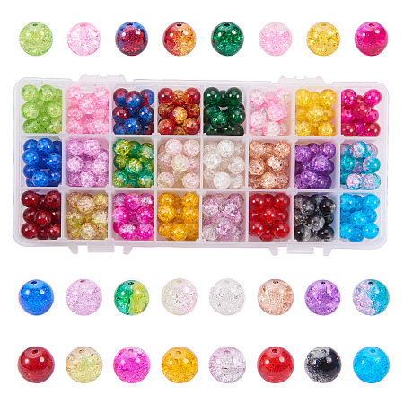 PandaHall Elite 1 Box (about 360 pcs) 24 Color 10mm Handcrafted Crackle Lampwork Glass Round Beads Assortment Lot for Jewelry Making