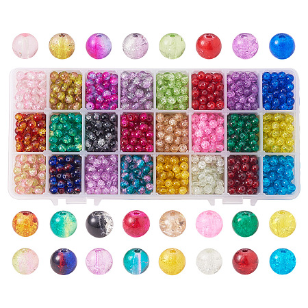 PandaHall Elite 1 Box (about 1440 pcs) 24 Color 6mm Handcrafted Crackle Lampwork Glass Round Beads Assortment Lot for Jewelry Making