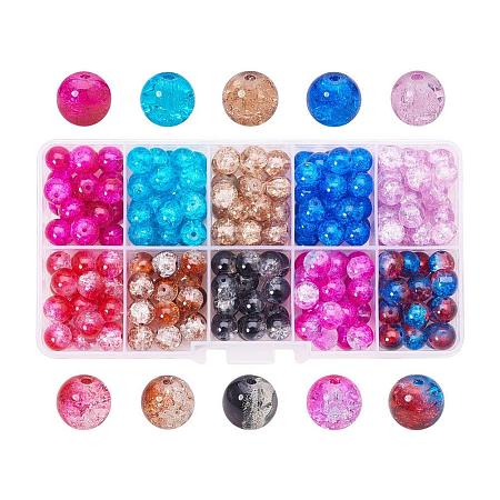 ARRICRAFT 1 Box (about 100pcs) 10 Color Handcrafted Crackle Lampwork Glass Round Beads Assortment 10mm Lot for Jewelry Making