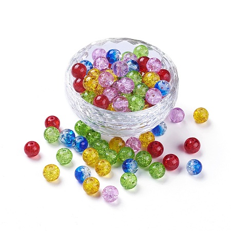 5 Colors Spray Painted & Baking Painted Crackle Glass Beads, Round, Mixed Color, 8mm, Hole: 1.3~1.6mm