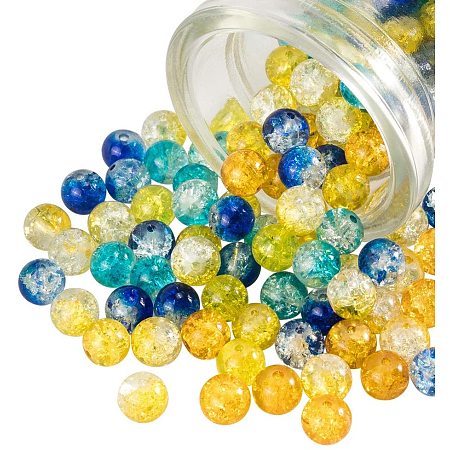 Pandahall Elite 200pcs 5 Colors Baking Painted Crackle Glass Beads 8mm Round Handcrafted Crackle Beads Assortment Lot for Bracelet Necklace Earrings Jewelry Making
