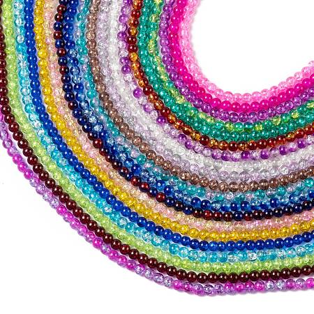 20 Colors Spray Painted Crackle Glass Beads Strands, Round, Mixed Color, 8mm, Hole: 1.3~1.6mm, about 100pcs/strand, 31.4 inch