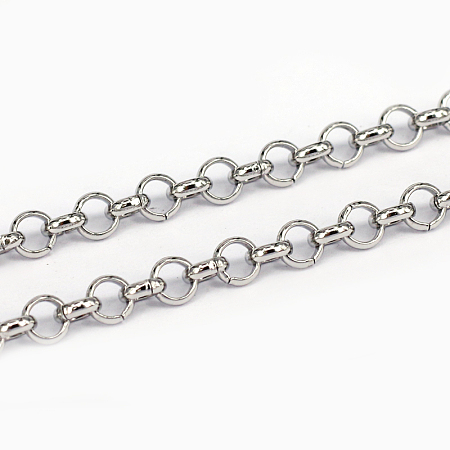 Honeyhandy 304 Stainless Steel Rolo Chains, Belcher Chains, Unwelded, Stainless Steel Color, 4x1mm