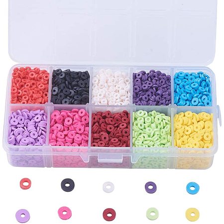 NBEADS 3800 Pieces 10 Colors Handmade Polymer Clay Beads, 4mm Flat Round Spacer Beads for DIY Jewelry Making, Hole: 1mm