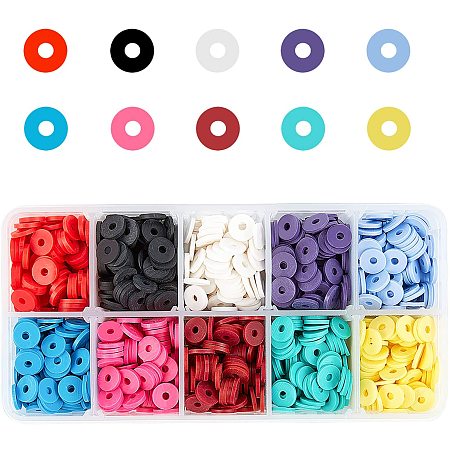 Pandahall Elite 1900 pcs 10 Colors 8mm Heishi Clay Polymer Clay Spacer Beads Loose Beads for Earring Bracelet Necklace Jewelry DIY Craft Making