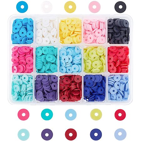 Pandahall Elite 2850 pcs 15 Colors 8mm Heishi Clay Polymer Clay Spacer Beads Loose Beads for Earring Bracelet Necklace Jewelry DIY Craft Making