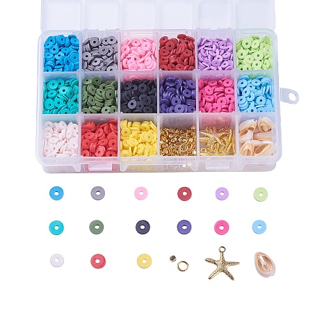 Arricraft Environmental Handmade Polymer Clay Beads, Disc/Flat Round, Heishi Beads, Mixed Color, 6x1mm, Hole: 2mm; about 190~200pcs/compartment, 2850~3000pcs/box