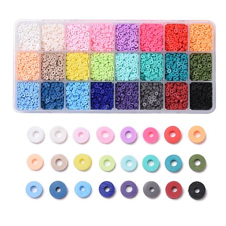Honeyhandy 240g 24 Colors Handmade Polymer Clay Beads, Heishi Beads, for DIY Jewelry Crafts Supplies, Disc/Flat Round, Mixed Color, 4x1mm, Hole: 1mm, 10g/color