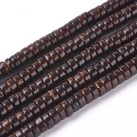 Honeyhandy Coconut Beads Strands, Flat Round, Coconut Brown, 4x2mm, Hole: 1mm, about 330~331pcs/strand, 26 inch(66cm)