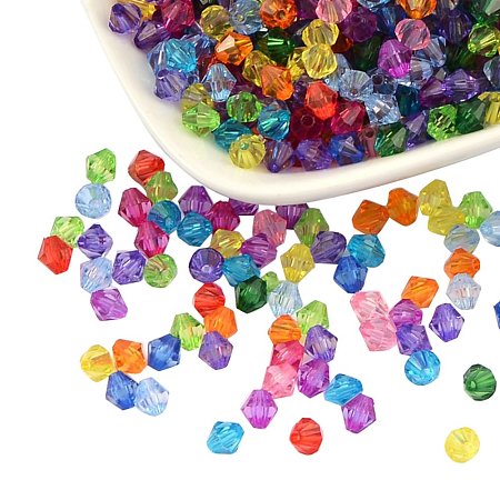 NBEADS 500g Faceted Bicone Transparent Acrylic Beads, Dyed, Mixed Color, 6mm, Hole: 1mm; about 4300pcs/500g