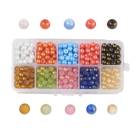 Arricraft 10 Colors Spray Painted Glass Beads, Dyed, Round, Mixed Color, 6mm, Hole: 1.3~1.6mm, about 70~75pcs/comparment, 700~750pcs/box