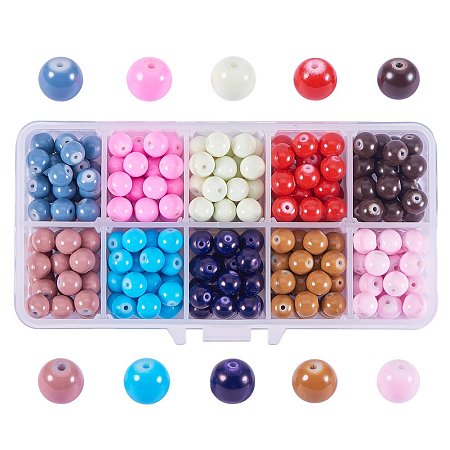 PandaHall Elite 1 Box (about 140 pcs) 10 Color 10mm Round Baking Painted Glass Beads Assortment Lot for Jewelry Making