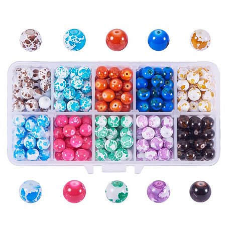 PandaHall Elite 1 Box (about 140 pcs) 10 Color 10mm Round Informal Baking Painted Glass Beads Assortment Lot for Jewelry Making