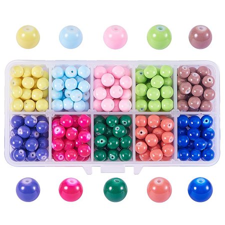 PandaHall Elite 1 Box (about 165pcs) 10 Color 10mm Round Baking Painted Glass Beads Assortment Lot for Jewelry Making
