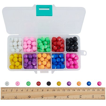 PandaHall Elite 1 Box (about 140 pcs) 10 Color 10mm Round Baking Painted Drawbench Transparent Glass Beads Assortment Lot for Jewelry Making