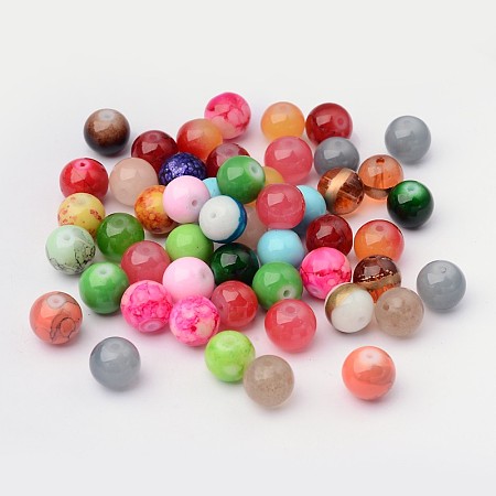 Arricraft Mixed Style & Mixed Color Round Spray Painted Glass Beads, Mixed Color, 10mm, Hole: 1.2~1.5mm, about 200pcs/bag