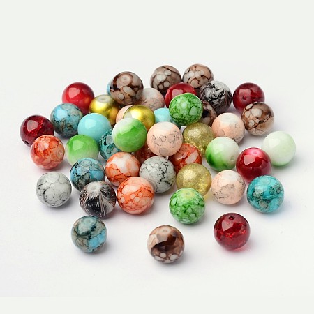 Arricraft Mixed Style & Mixed Color Round Spray Painted Glass Beads, 12mm, Hole: 1.5mm, about 100pcs/bag
