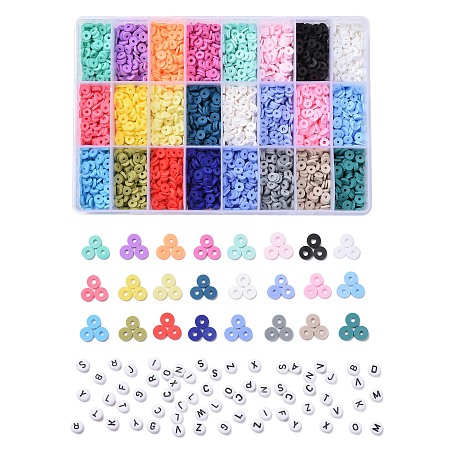 Honeyhandy DIY Beads Jewelry Kits, Including Disc/Flat Round Handmade Polymer Clay Beads, Heishi Beads, Flat Round Acrylic Beads, Mixed Color, 6x1mm, Hole: 2mm, 240g