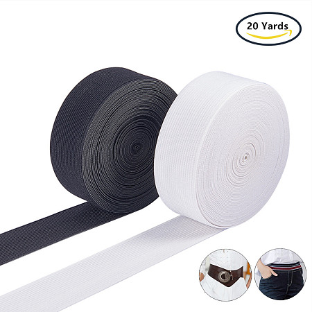BENECREAT 20 Yards 1.5-Inch Wide White & Black Heavy Stretch High Elasticity Knit Elastic Band (10 Yards/Color)