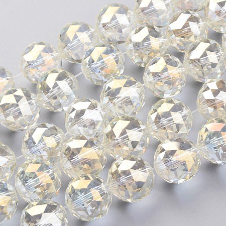NBEADS 1 Strand Full Rainbow Plated Faceted Round Electroplate LightYellow Glass Bead Strands with 20mm,Hole:2mm,about 12pcs/strand