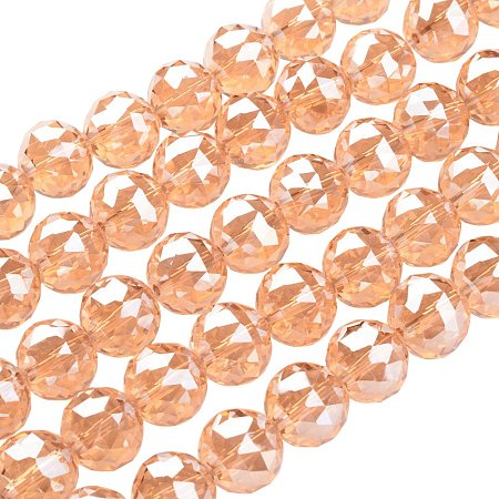 NBEADS 1 Strand Full Rainbow Plated Faceted Round SandyBrown Electroplate Glass Bead Strands with 14mm,Hole: 2mm,about 18pcs/strand