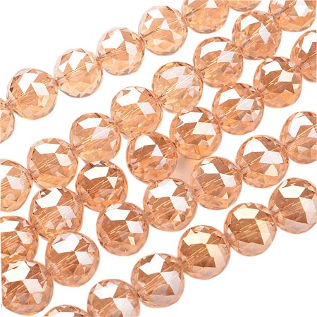 NBEADS 1 Strand Full Rainbow Plated Faceted Round SandyBrown Electroplate Glass Bead Strands with 16mm,Hole: 2mm,about 15pcs/strand
