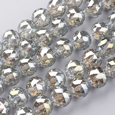 NBEADS 1 Strand Full Rainbow Plated Faceted Round DarkKhaki Electroplate Glass Bead Strands with 16mm,Hole: 2mm,about 15pcs/strand