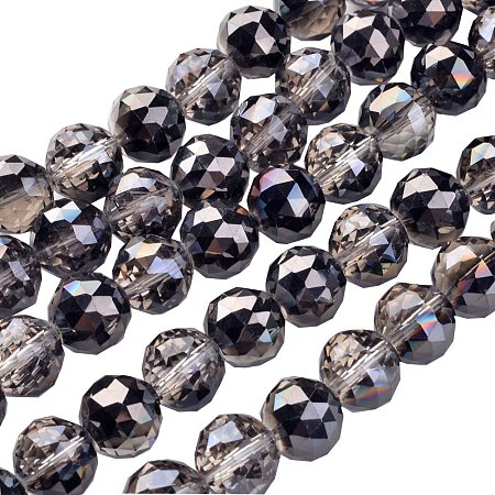 NBEADS 1 Strand Electroplate Glass Bead, Half Plated, Faceted, Round, Black Plated, 14mm, Hole: 2mm; about 18pcs/strand, 9