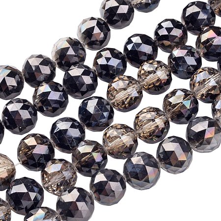 NBEADS 1 Strand Half Black Plated Faceted Round Electroplate Glass Bead Strands with 16mm,Hole: 2mm,about 15pcs/strand