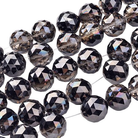 NBEADS 1 Strand Half Black Plated Faceted Round Electroplate Glass Bead Strands with 20mm,Hole: 2mm,about 12pcs/strand