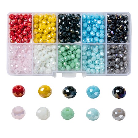 ARRICRAFT 10 Colors Electroplate Glass Beads, Opaque Solid Color, AB Color Plated, Faceted, Rondelle, Mixed Color, 6x5mm, Hole: 1mm; 10 colors, 50pcs/color, 500pcs/box
