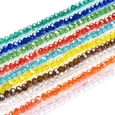 Arricraft Electroplate Glass Beads Strands, AB Color Plated, Faceted, Rondelle, Mixed Color, 4x3mm, Hole: 0.4mm, about 145pcs/strand, 18.9 inches(48cm), 1strand/color