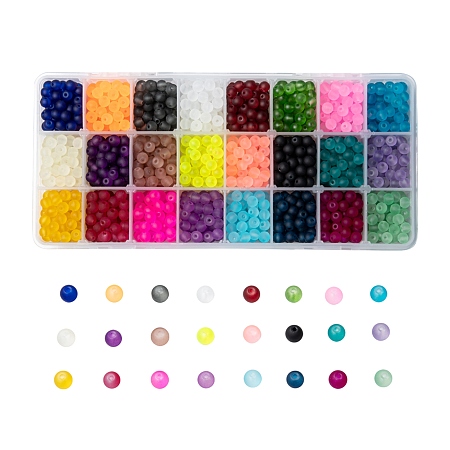 Arricraft 24 Colors Transparent Glass Beads, for Beading Jewelry Making, Frosted, Round, Mixed Color, 6mm, Hole: 1.3~1.6mm, about 70pcs/color, 24 Colors, 1680pcs/box