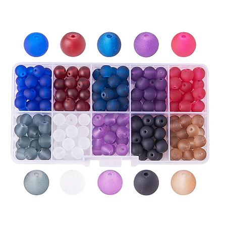 ARRICRAFT 1 Box (about 250pcs) 10 Color 8mm Frosted Glass Bead Assortment Lot for Jewelry Making