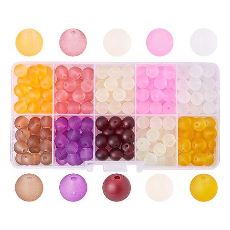 ARRICRAFT 1 Box (about 120pcs) 10 Color 10mm Frosted Glass Bead Assortment Lot for Jewelry Making