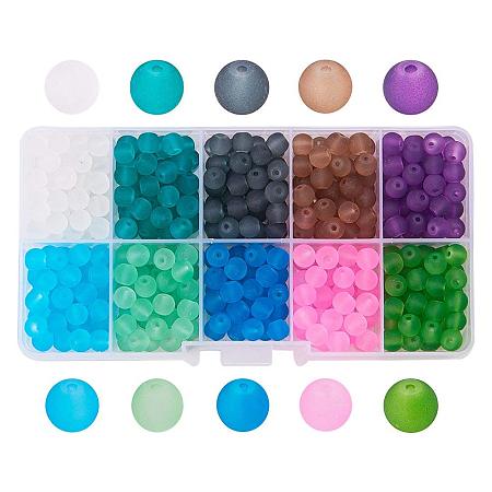 ARRICRAFT 1 Box (about 600pcs) 10 Color 6mm Frosted Glass Bead Assortment Lot for Jewelry Making