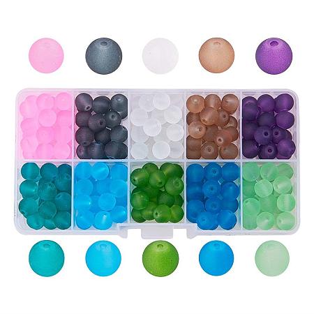 ARRICRAFT 1 Box (about 250pcs) 10 Color 8mm Frosted Glass Bead Assortment Lot for Jewelry Making