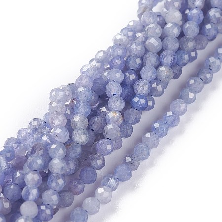 Honeyhandy Natural Tanzanite Beads Strands, Round, Faceted, 3mm, Hole: 0.7mm, about 140pcs/strand, 15.55inch(39.5cm)