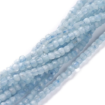 Honeyhandy Natural Aquamarine Beads Strands, Square, Faceted, 2x2x2mm, Hole: 0.6mm, about 170pcs/strand, 15.55inch(39.5cm)