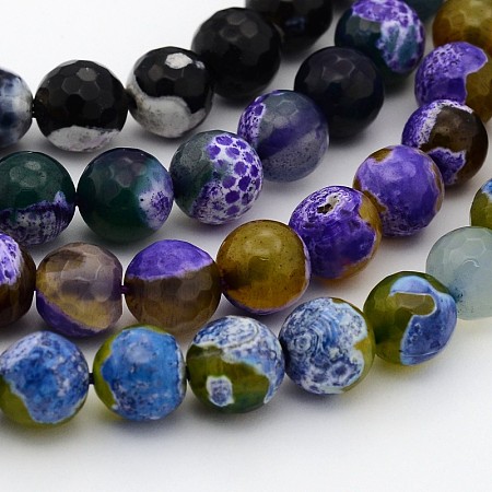 Natural Weathered Agate Faceted Round Beads Strands, Dyed, Grade A, Mixed Color, 6mm, Hole: 1mm, about 61pcs/strand, 15 inch