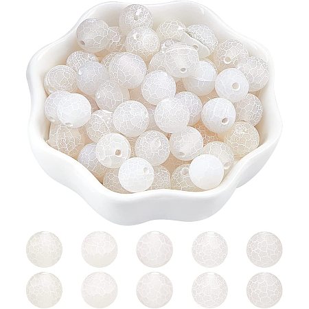 Arricraft About 72 Pcs Frosted Natural Stone Beads 10mm, Natural Crackle Agate Round Beads, Gemstone Loose Beads for Bracelet Necklace Jewelry Making ( White, Hole: 1.2mm )
