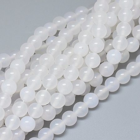 Honeyhandy Natural White Agate Beads Strands, Grade A, Round, 8~8.5mm, Hole: 0.7mm, about 48 pcs/Strand, 14.96 inch(38 cm)