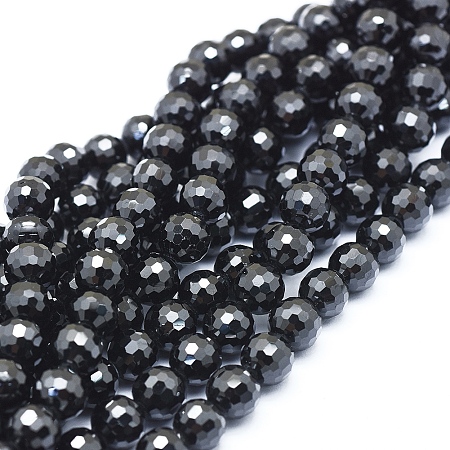 Honeyhandy Natural Black Spinel Beads Strands, Faceted(128 Facets), Round, 8mm, Hole: 1mm, about 53pcs/strand, 16.14 inch(41cm)