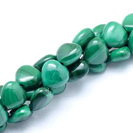 Honeyhandy Natural Malachite Beads Strands, Heart, 8x8x4mm, Hole: 0.6mm, about 52pcs/strand, 15.75 inch(40cm)