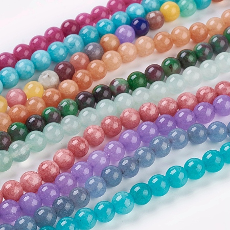ARRICRAFT Natural White Jade Beads Strands, Dyed, Round, Mixed Color, 8mm, Hole: 1mm, about 48pcs/Strand