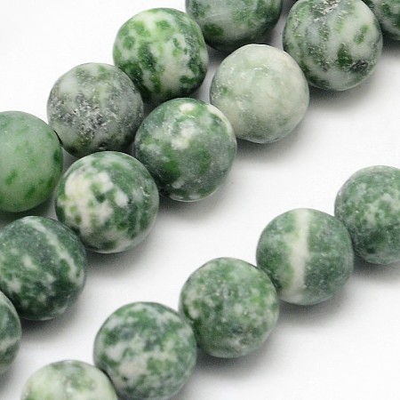 Honeyhandy Natural Green Spot Jasper Round Bead Strands, Frosted, Round, 8mm, Hole: 1mm, about 48pcs/strand, 15.1 inch