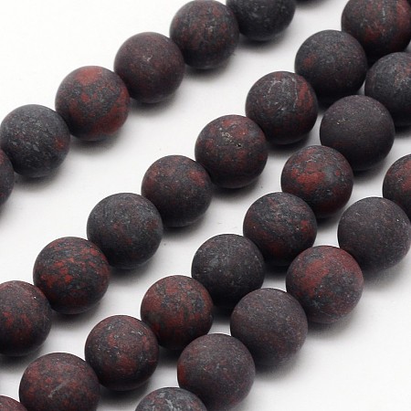 Honeyhandy Natural Brecciated Jasper Beads Strands, Frosted, Round, 10mm, Hole: 1mm, about 38pcs/strand, 14.9 inch
