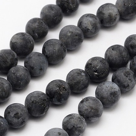 Honeyhandy Natural Larvikite/Black Labradorite Beads Strands, Frosted, Round, 10mm, Hole: 1mm, about 38pcs/strand, 14.9 inch