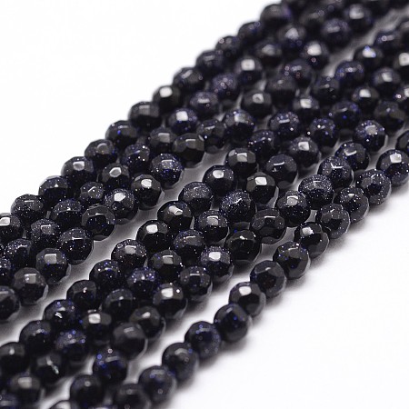 Honeyhandy Synthetic Blue Goldstone Beads Strands, Faceted, Round, 6mm, Hole: 1mm, about 63pcs/strand, 14.9 inch~15.1 inch