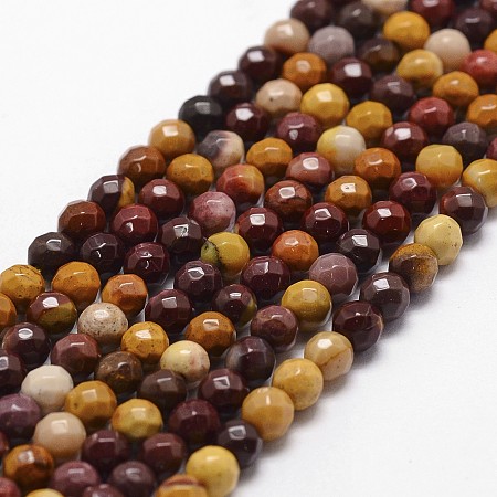 Honeyhandy Natural Mookaite Beads Strands, Faceted, Round, 4mm, Hole: 1mm, about 96pcs/strand, 14.9 inch~15.1 inch